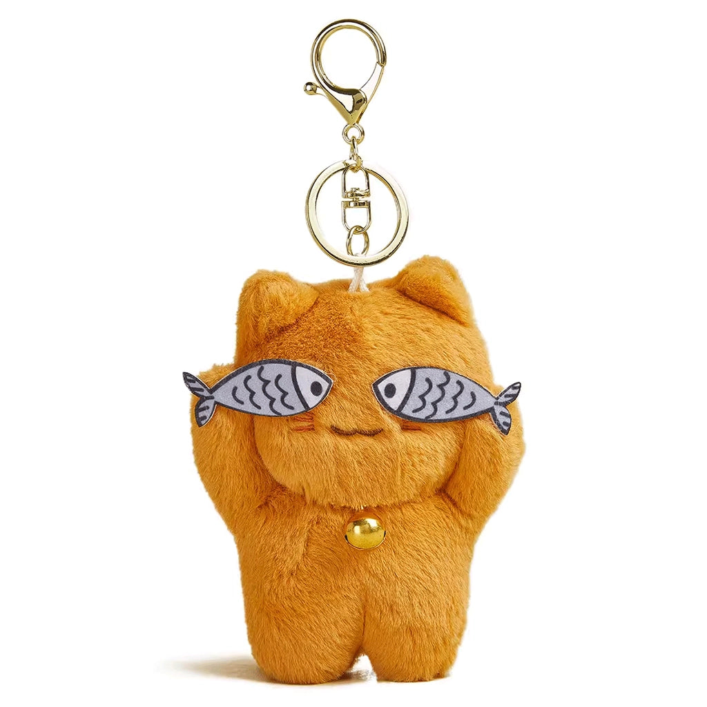 Bell-Adorned Shy Fish Cat Plush Keychain - Perfect for Couples, School Bags & Car Gifts