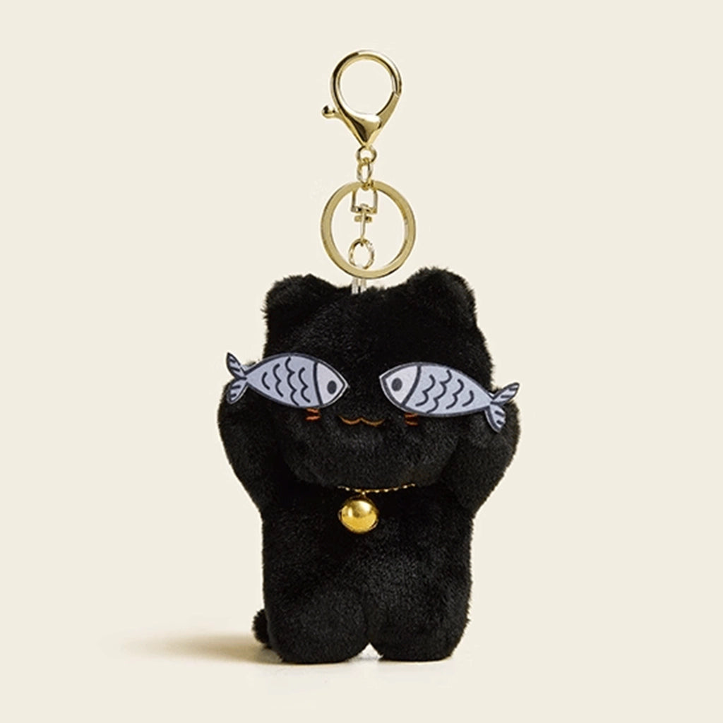 Bell-Adorned Shy Fish Cat Plush Keychain - Perfect for Couples, School Bags & Car Gifts