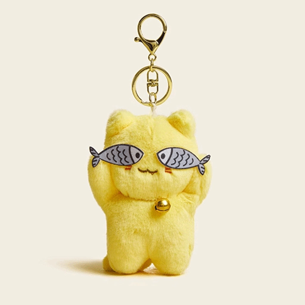 Bell-Adorned Shy Fish Cat Plush Keychain - Perfect for Couples, School Bags & Car Gifts