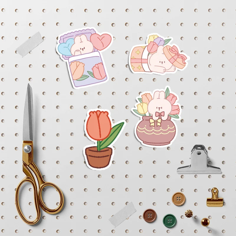 44pcs Cute Pink Rabbit Treasure Animals Stickers Children's Diy Stationery Computer Stickers Student Stationery