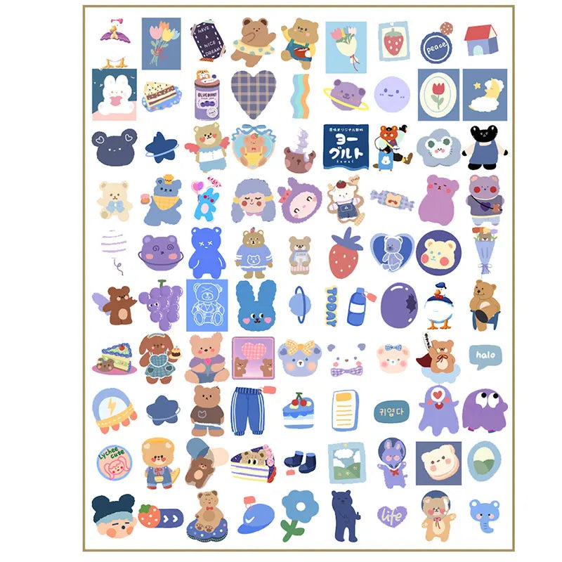 90pcs Cute Grape Flavored Bear Animals Stickers Children's Diy Stationery Computer Stickers Student Stationery