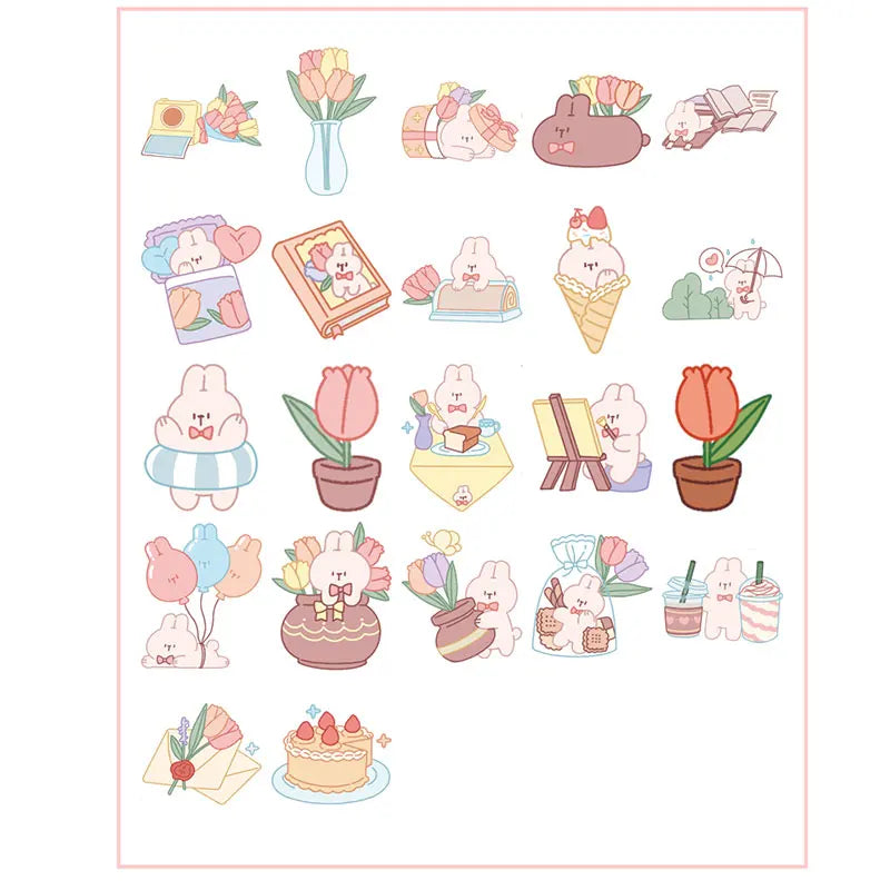 44pcs Cute Pink Rabbit Treasure Animals Stickers Children's Diy Stationery Computer Stickers Student Stationery