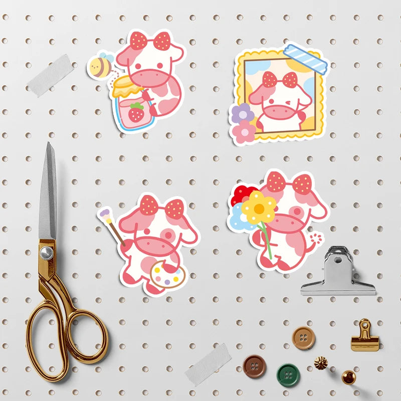 44pcs Cute Cow Animals Sticker Kids Diy Tool Computer Stickers for Water Bottles Waterproof Bullet Journal