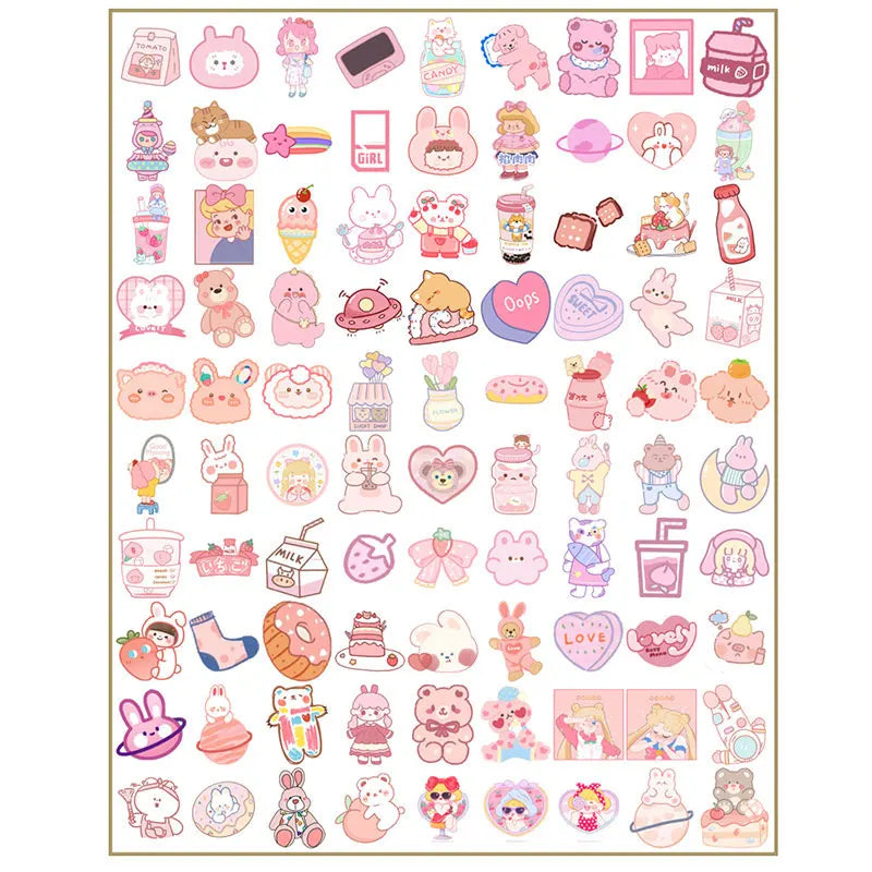 90pcs Cute Peach Soda Animal Stickers Children's Diy Stationery Computer Stickers Student Stationery