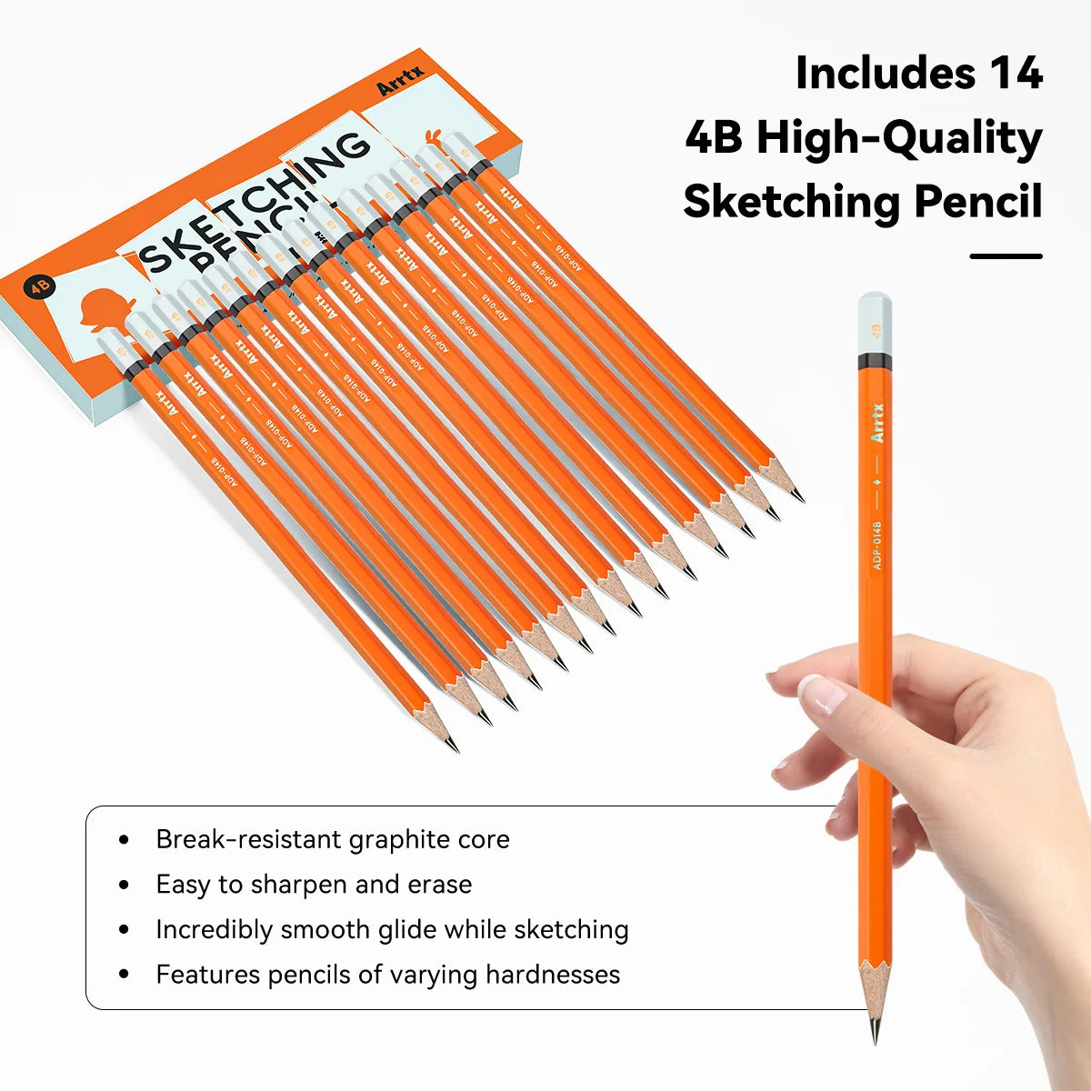 Arrtx 14Pcs/Set Professional Sketch Pencil HB B 2B 3B 4B 5B 6B 7B 8B Graphite Art Hand-Painted Pen School Stationery