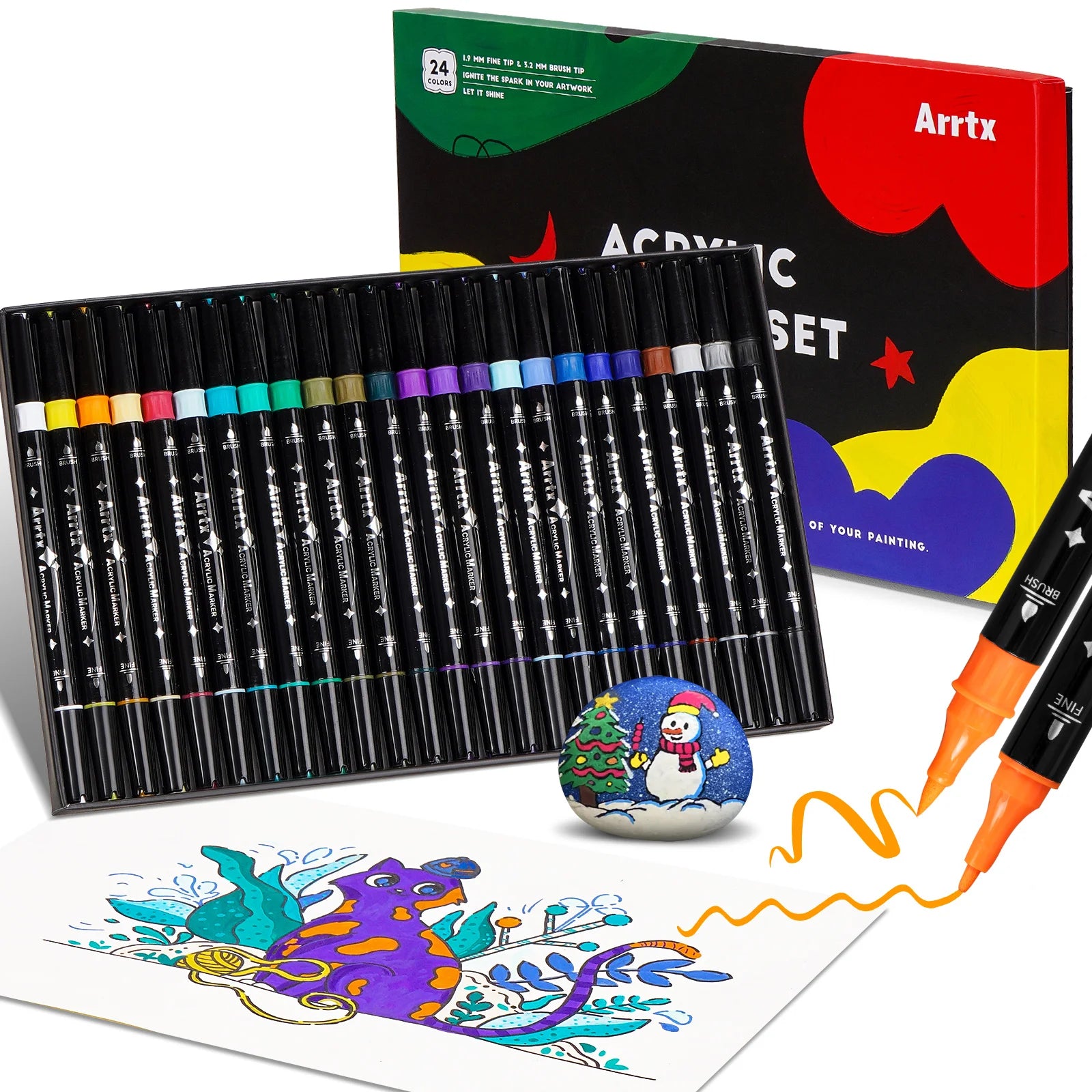 Arrtx 24 Colors Acrylic Markers Dual Tip Drawing Pen for Rock Stone Ce –  Sherry's magical world🪄