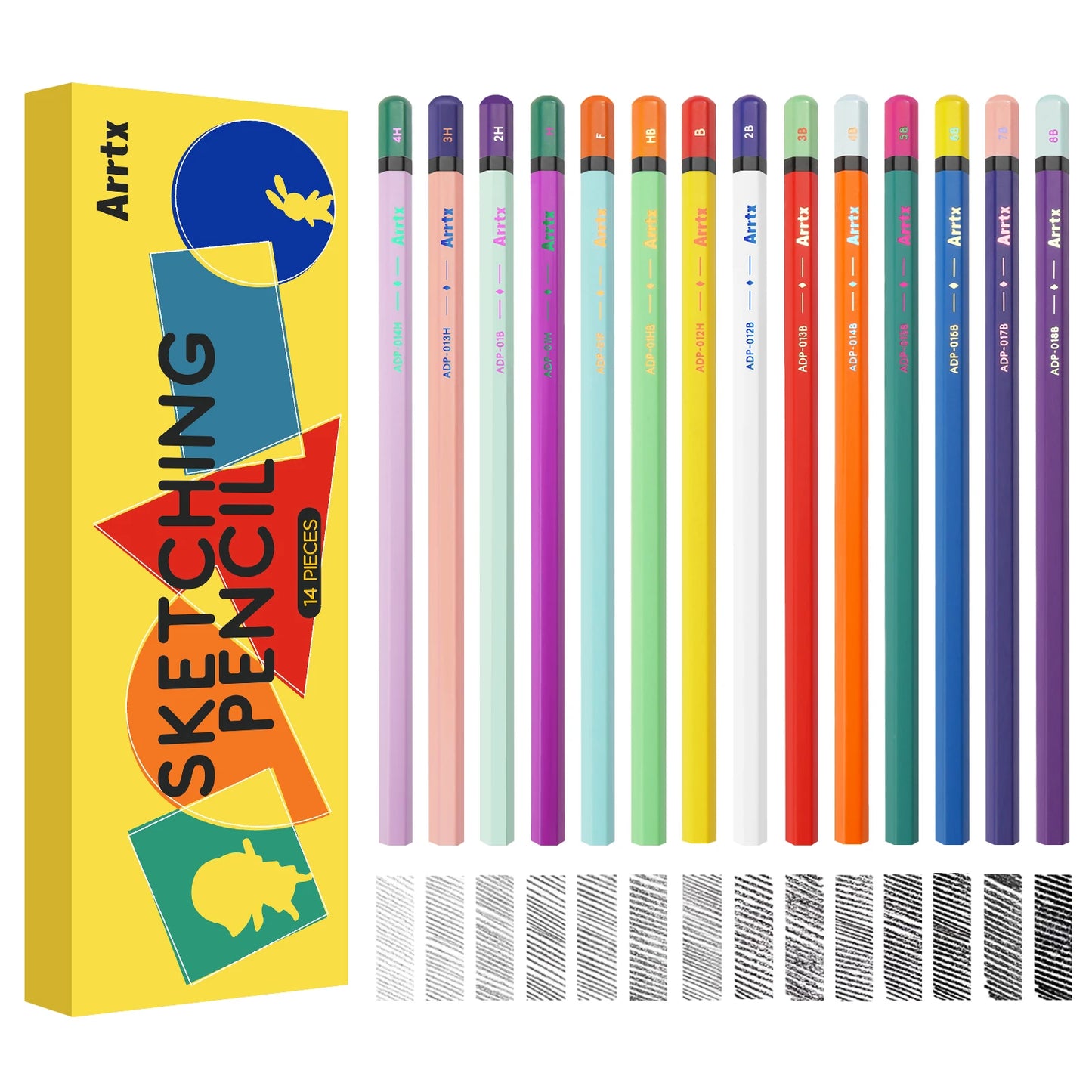 Arrtx 14Pcs/Set Professional Sketch Pencil HB B 2B 3B 4B 5B 6B 7B 8B Graphite Art Hand-Painted Pen School Stationery