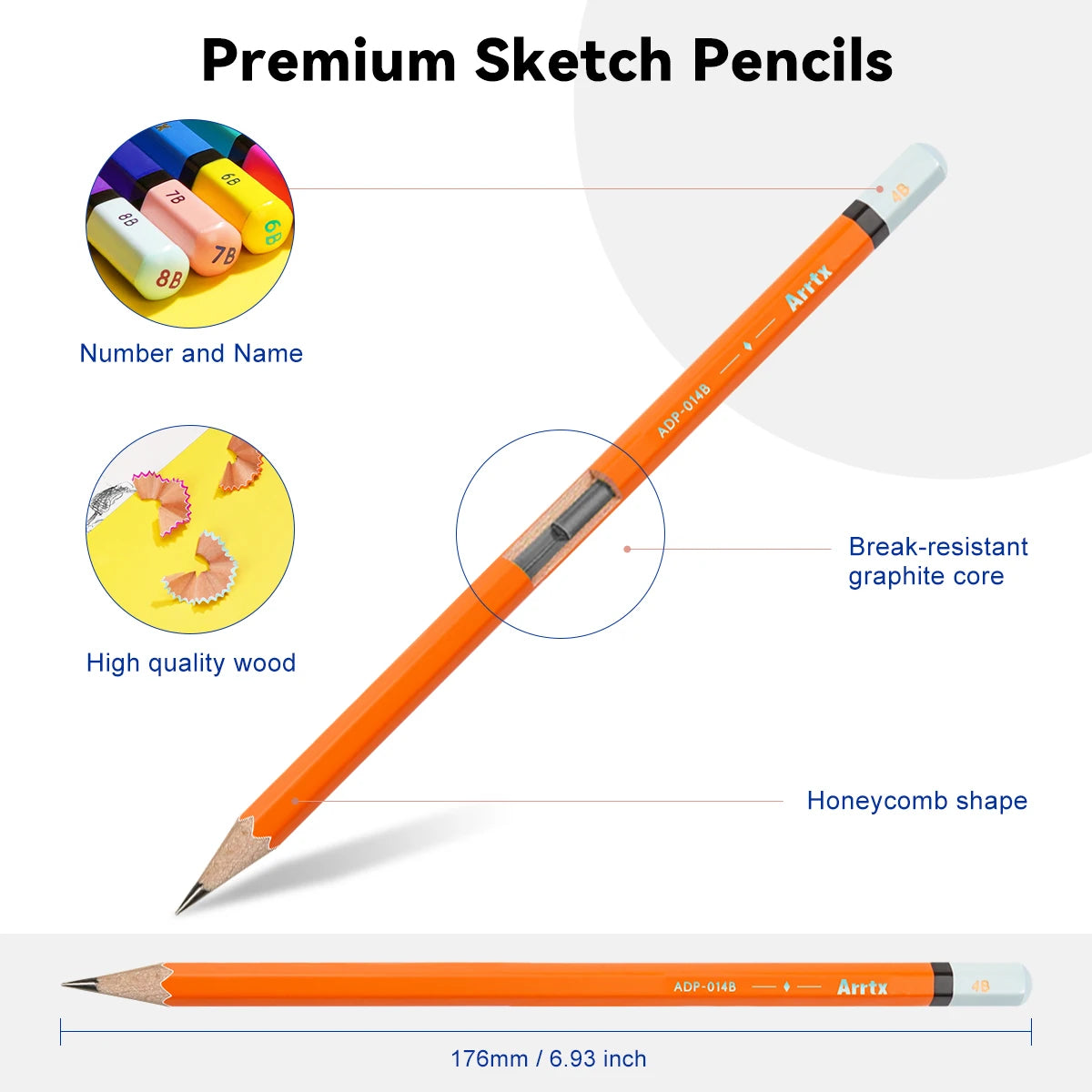 Arrtx 14Pcs/Set Professional Sketch Pencil HB B 2B 3B 4B 5B 6B 7B 8B Graphite Art Hand-Painted Pen School Stationery