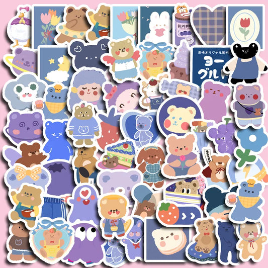 90pcs Cute Grape Flavored Bear Animals Stickers Children's Diy Stationery Computer Stickers Student Stationery