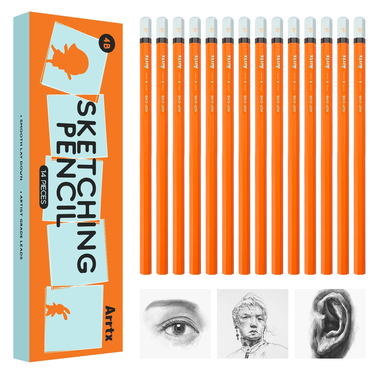 Arrtx 14Pcs/Set Professional Sketch Pencil HB B 2B 3B 4B 5B 6B 7B 8B Graphite Art Hand-Painted Pen School Stationery