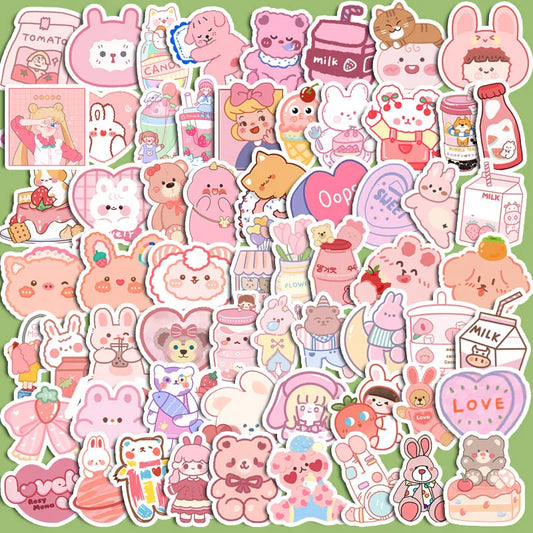90pcs Cute Peach Soda Animal Stickers Children's Diy Stationery Computer Stickers Student Stationery