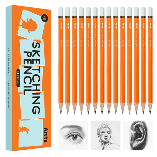 Arrtx 14Pcs/Set Professional Sketch Pencil HB B 2B 3B 4B 5B 6B 7B 8B Graphite Art Hand-Painted Pen School Stationery