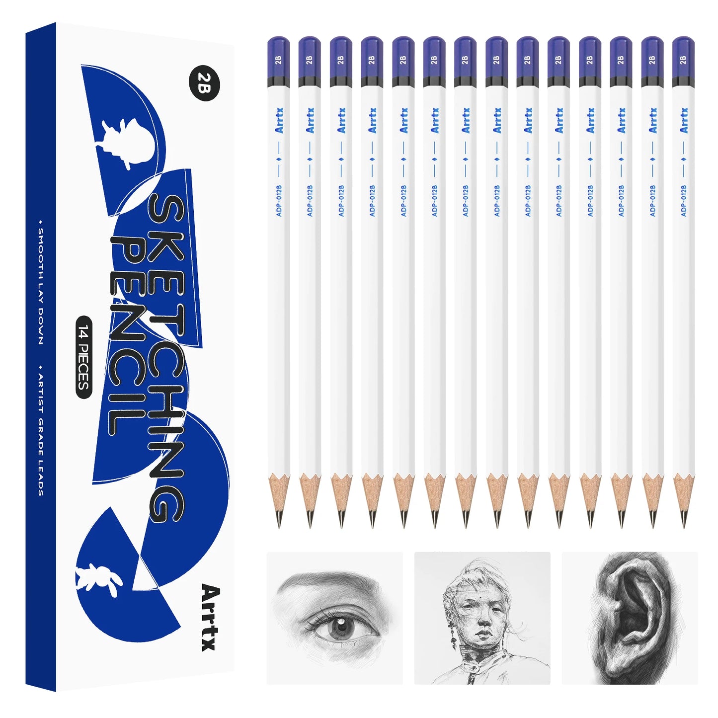 Arrtx 14Pcs/Set Professional Sketch Pencil HB B 2B 3B 4B 5B 6B 7B 8B Graphite Art Hand-Painted Pen School Stationery